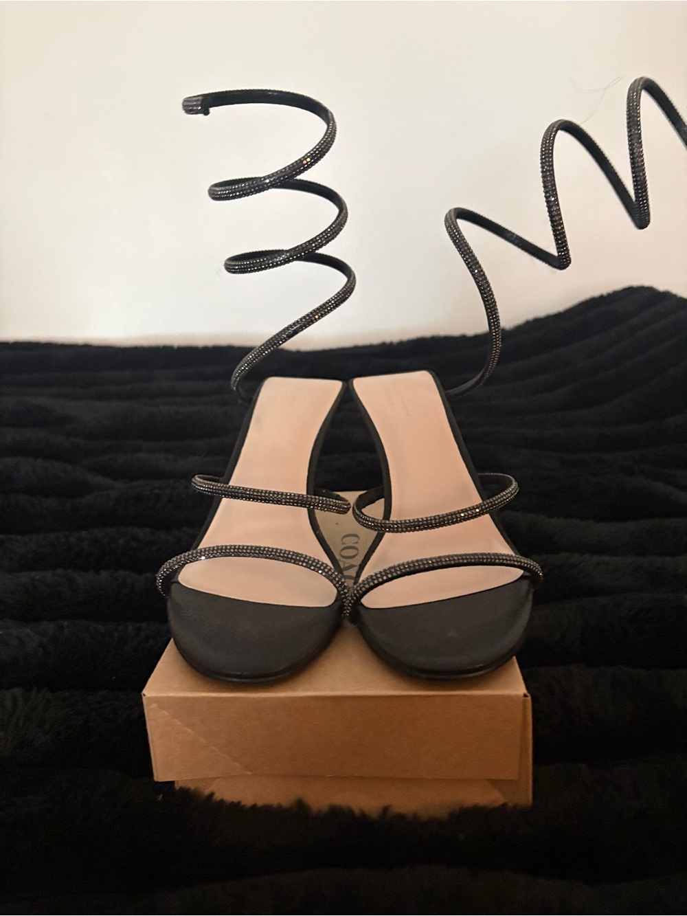apt. 9 black rhinestone spiral wrap ankle strap heels size 10